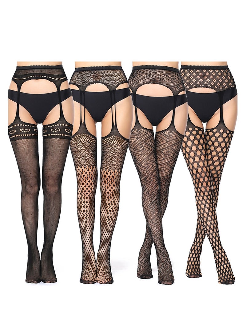 YANCI 4 قطع حمالة شبكة الملابس الداخلية مجموعة الجوارب السوداء - Image 1