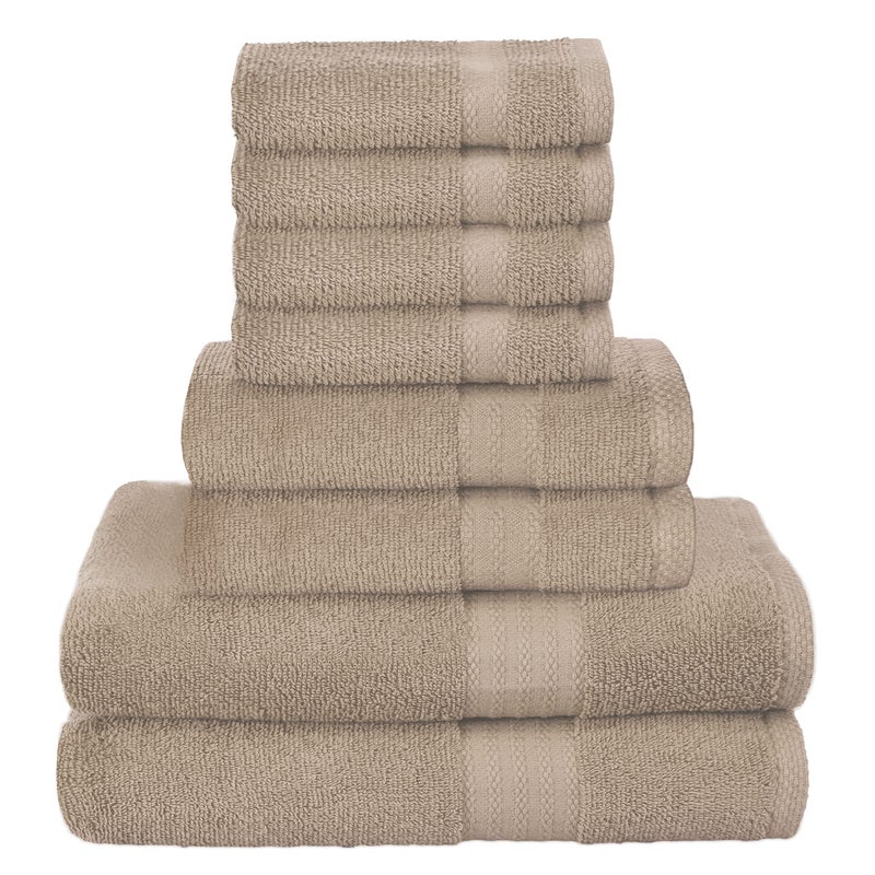 GLAMBURG Ultra Soft 8-Piece Towel Set - 100% Pure Ringspun Cotton  Contains 2 Oversized Bath Towels 27x54  2 Hand Towels 16x28  4 Wash Cloths 13x13 - Ideal for Everyday use  Hotel & Spa - Tan