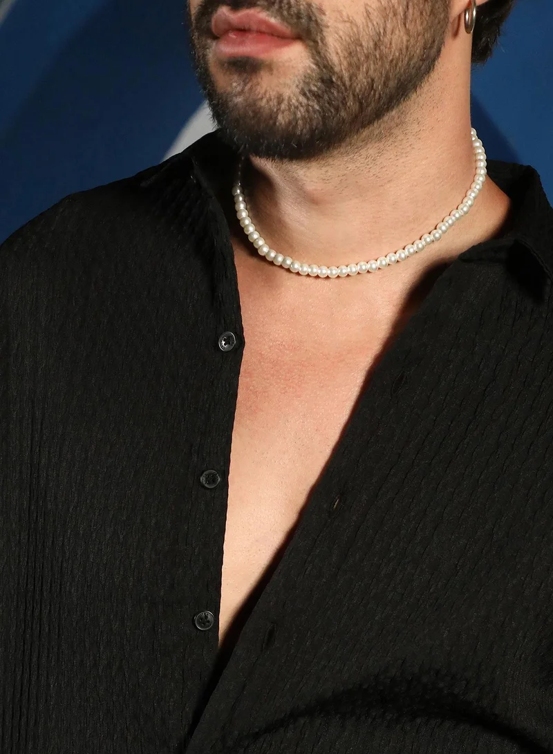 Campus Sutra Men's Onyx Black Chain-Creased Shirt