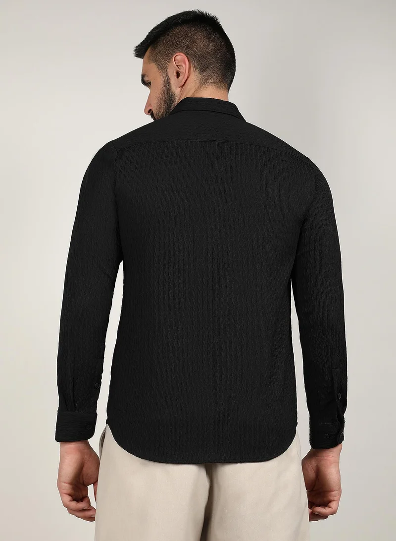 Campus Sutra Men's Onyx Black Chain-Creased Shirt