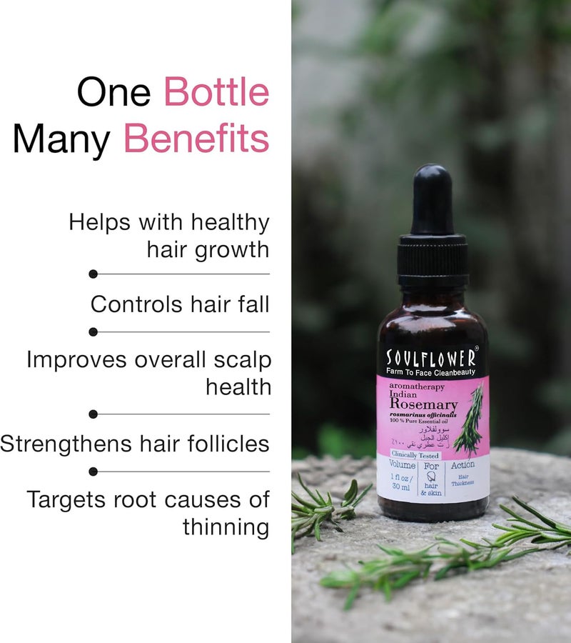 Soulflower Rosemary Essential Oil For Hair Growth- Minty Aroma- 100% Pure, Organic, Natural, Vegan, Cruelty Free - Halal Certified, Clinically Tested, Ecocert Cosmos Organic Certified, 30 ml/ 1 Fl Oz - Image 3