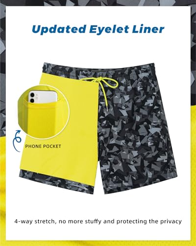 SURF CUZ Mens Swim Trunks with Compression Liner Quick Dry Swim Shorts 7" Swimming Trunks Stretch Zipper Pockets,Black Camouflage,M - Image 4