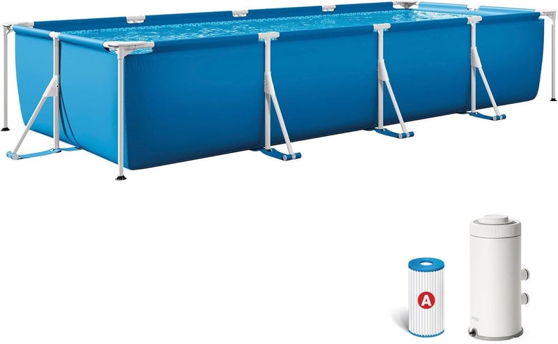 Intex Rectangular Frame Swimming Pool with Filter Pump |Superior Strength And Longer Durability | 450x220x84cm | Ages 6+ - Image 1