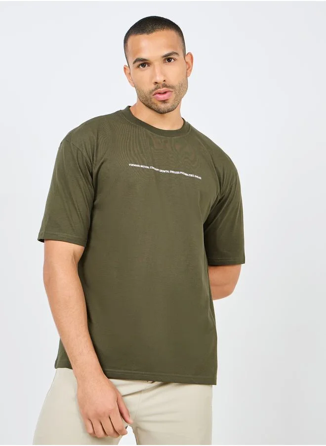 Styli Cotton Rich Oversized Minimal Slogan Print T-Shirt