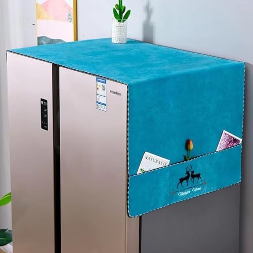 Quakzapp Waterproof Refrigerator Dust Cover Multi-Function Fridge Dust Cover with Storage Bag Organizer Kitchen Fridge Accessories (Cotton) ( 170 x 60 cm) (Blue Deer) - Image 1