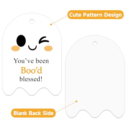 Anwyll Halloween Tags with String 50Pcs Halloween Ghost Gift Tags for Goodie Bag Youve Been Booed Blessed Tag Happy Halloween Decorative Paper Label Tag for Trick or Treat Party Favors Teacher - Image 5