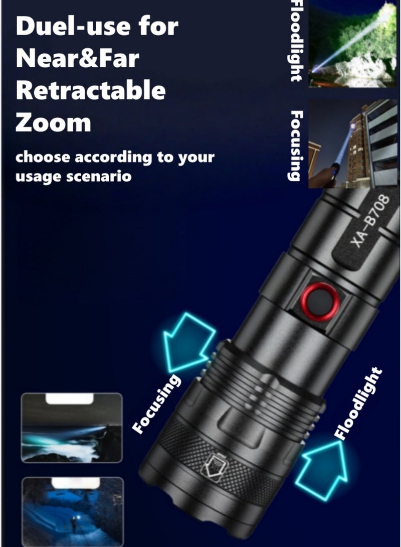 LED Rechargeable Flashlight with 5 Zoom Modes, Battery Percentage Display, Aluminum Alloy Material, Waterproof and Drop-resistant, Suitable for Home  Outdoor Use, Emergency Power Bank - Image 4