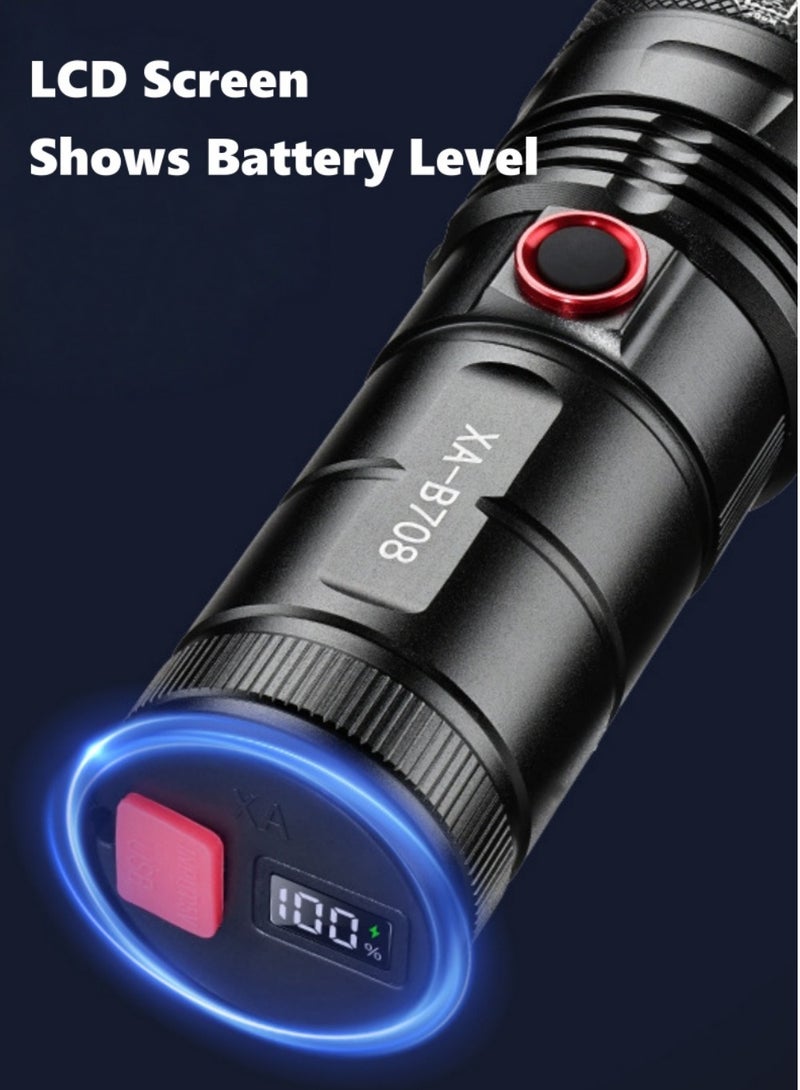 LED Rechargeable Flashlight with 5 Zoom Modes, Battery Percentage Display, Aluminum Alloy Material, Waterproof and Drop-resistant, Suitable for Home  Outdoor Use, Emergency Power Bank - Image 5
