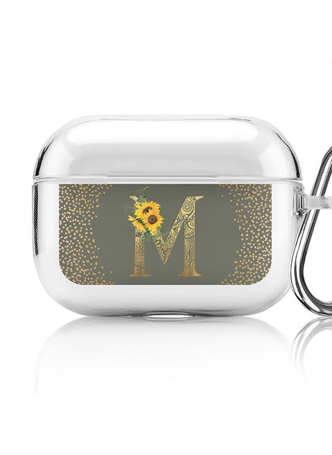 Classic Clear printed Case for Apple AirPods Pro 2nd Generation Thin Transparent Cover - Custom Monogram Initial Letter Mandala Floral Pattern Alphabet - M (Olive Green )