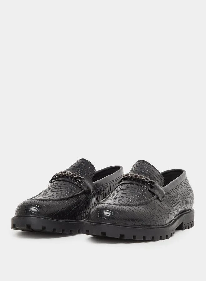 ستايلي لوفرز ستايلي سميك بسلسلة بنقشة جلد التمساح