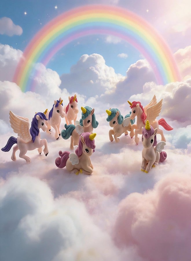 Fevoila 8 Pcs Mini Unicorn Collectible Figurines Miniature Unicorn Figures Cake Toppers Tiny Flying Horse Figure for DIY Moss Landscape Birthday Party Decorations Easter Supplies Hide and Seek Prop - Image 3