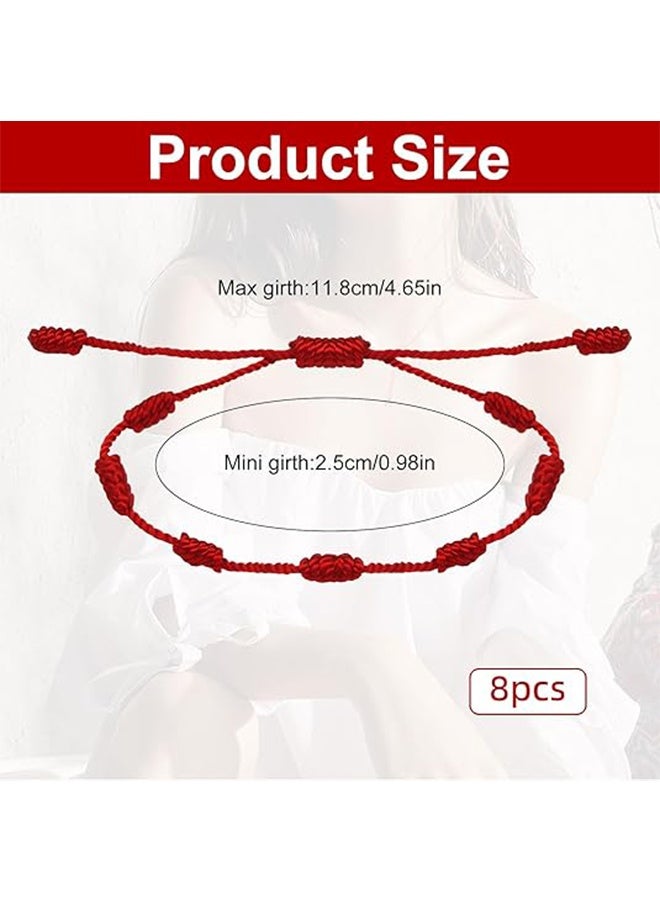 8 Pieces Red String Bracelet Set - Adjustable 7 Knot Red Cord Bracelet, Lucky Charm Bracelet Amulet for Protection, Knots String for Protection, Bracelets Knots Chain Braided for Friendship, Lovers 7 Knots Style string bracelet - The red string bracelets designed with - Image 2