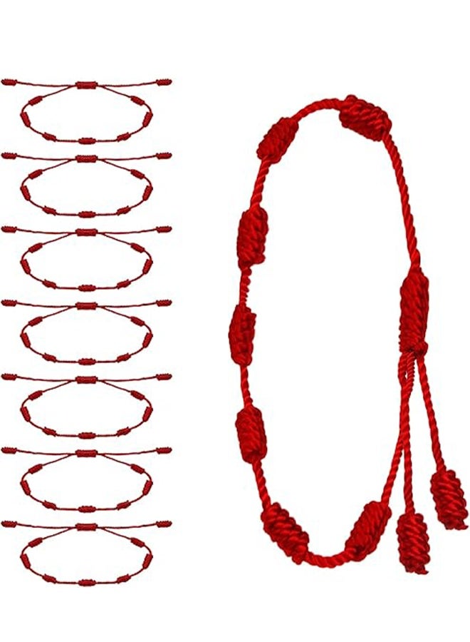 8 Pieces Red String Bracelet Set - Adjustable 7 Knot Red Cord Bracelet, Lucky Charm Bracelet Amulet for Protection, Knots String for Protection, Bracelets Knots Chain Braided for Friendship, Lovers 7 Knots Style string bracelet - The red string bracelets designed with - Image 1