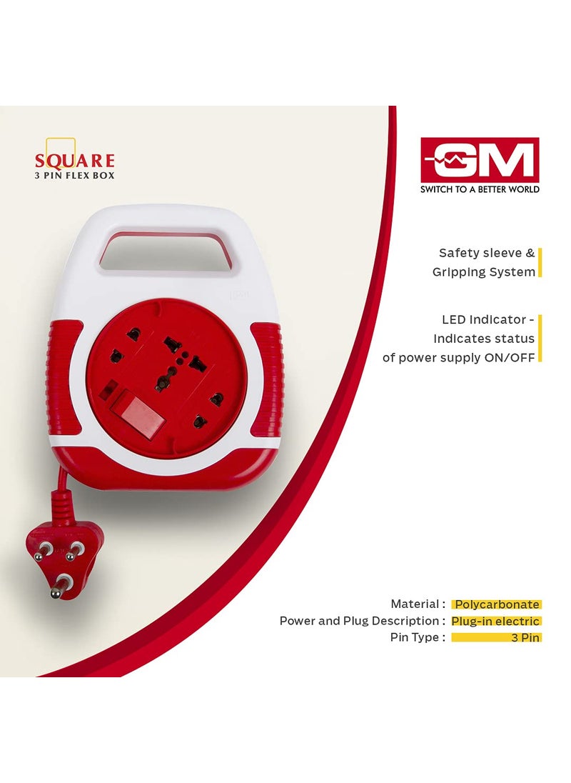GM GM 3045 Square 3 Pin Flex Box 4 Mtr with Handle Indicator international socket  - Image 4