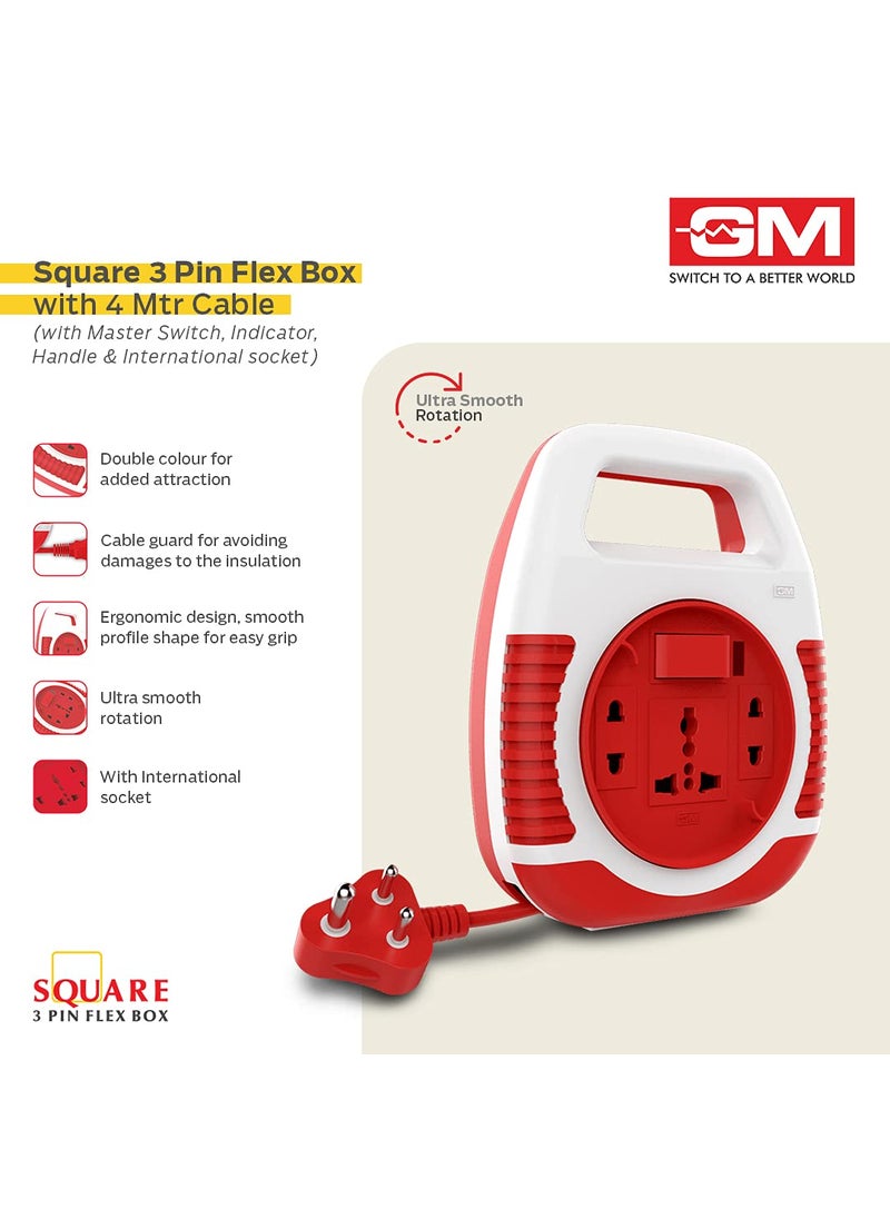 GM GM 3045 Square 3 Pin Flex Box 4 Mtr with Handle Indicator international socket  - Image 2