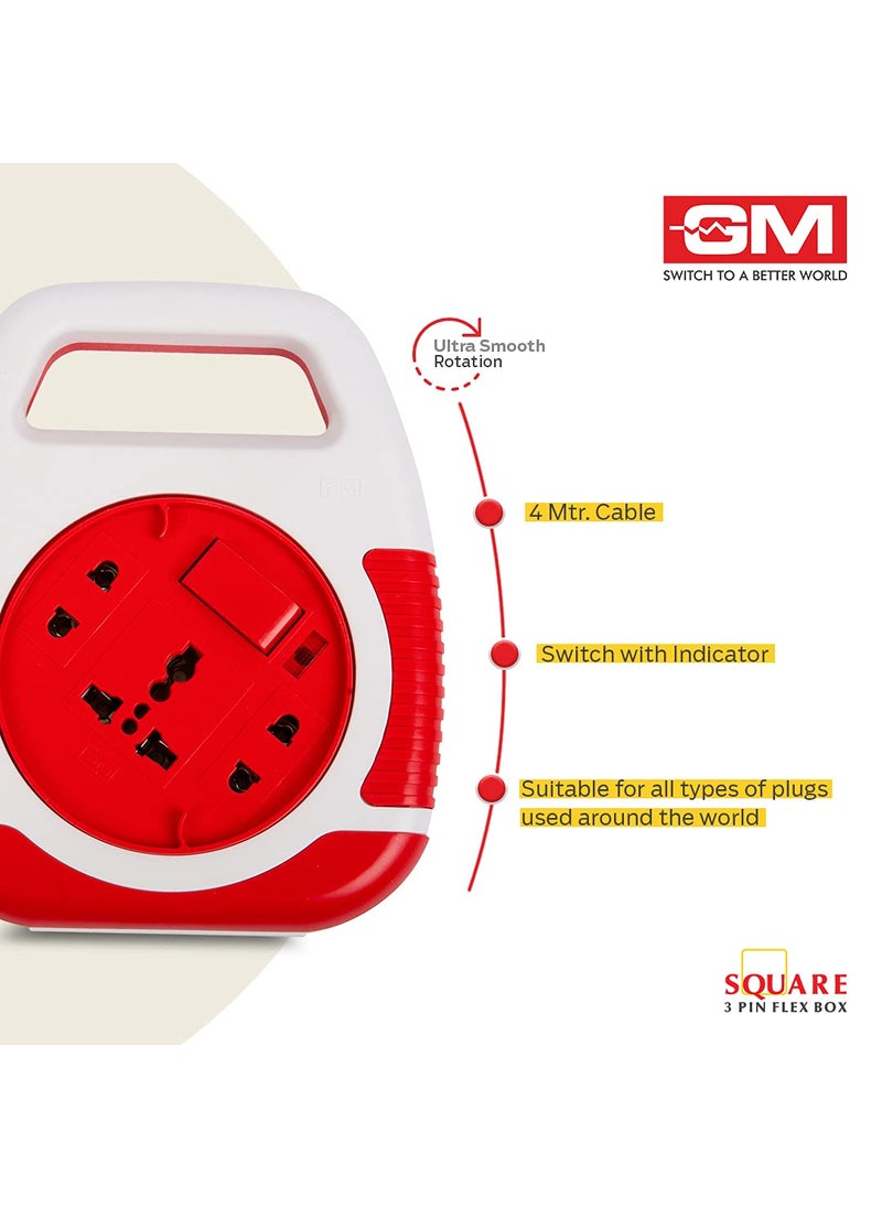 GM GM 3045 Square 3 Pin Flex Box 4 Mtr with Handle Indicator international socket  - Image 3