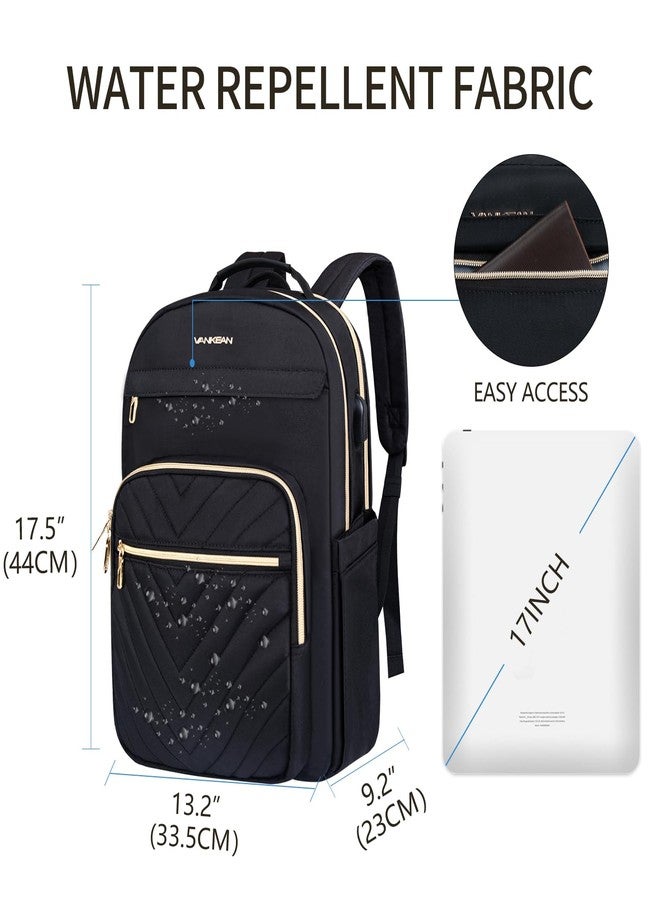 VANKEAN 17.3 Inch Laptop Backpack for Women Men Work Laptop Bag Fashion with USB Port, Waterproof Backpacks Nurse Stylish Travel Bags Casual Daypacks for College, Business, Black - Image 2