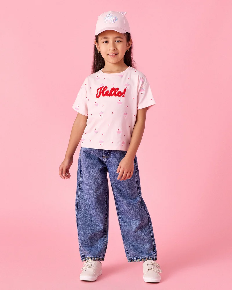 Redtag Girls Pink Sailboat Print T-Shirt
