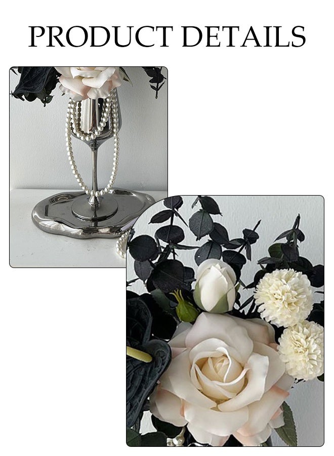 DUNISO Artificial White Rose Flowers Bouquet Fake Flowers Plants Silk Rose with Silver Tall Cup Vase Faux Flower Arrangements Wedding Bouquets Decor for Wedding Party Centerpiece Home Office Table Decoration Gift - Image 5