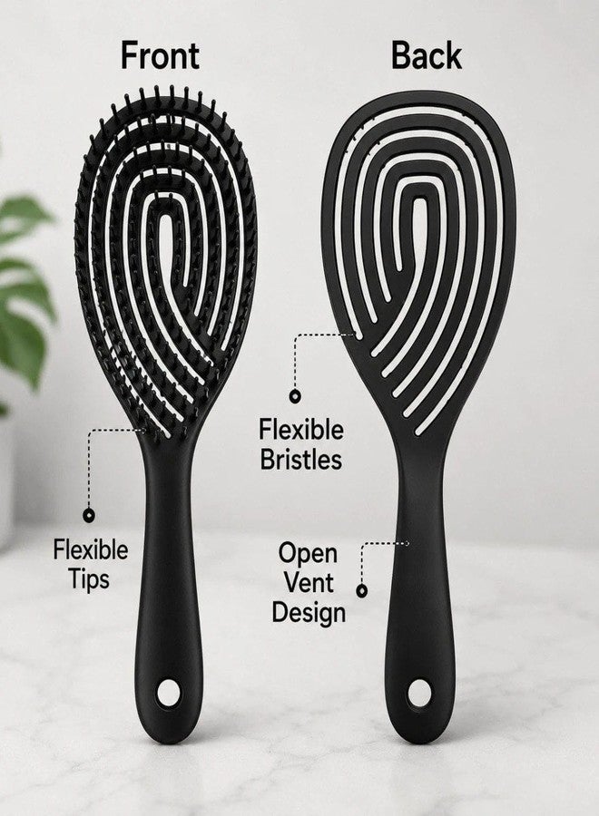 Combelle Curved Vent Hair Brush for Women & Men | Pain-Free Detangling Paddle Brush | Flexible Cushion Scalp Massage Hairbrush | Fast Blow Dry Styling Brush for Wet & Dry Hair | Black - Image 4