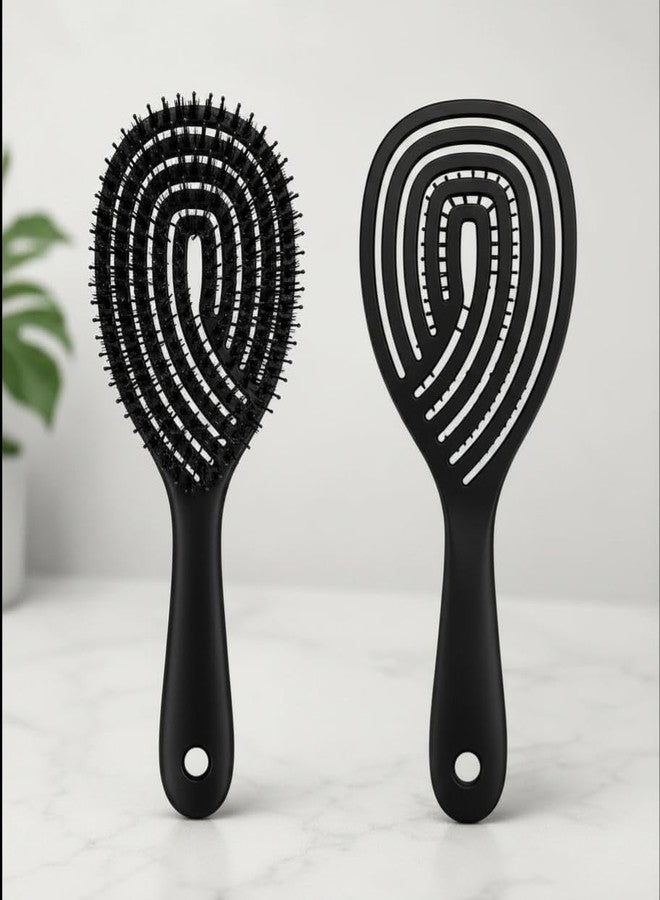 Combelle Curved Vent Hair Brush for Women & Men | Pain-Free Detangling Paddle Brush | Flexible Cushion Scalp Massage Hairbrush | Fast Blow Dry Styling Brush for Wet & Dry Hair | Black - Image 2