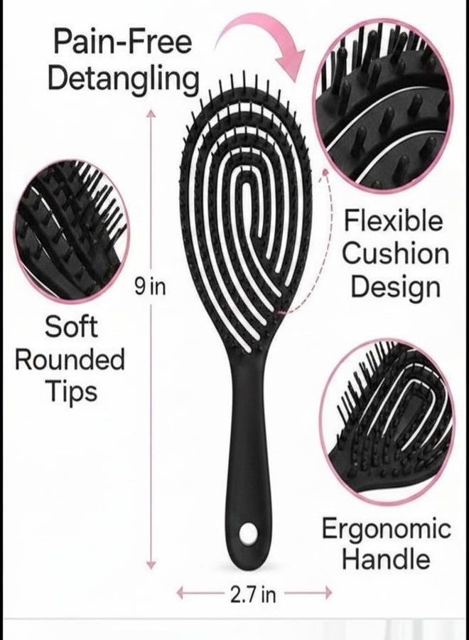 Combelle Curved Vent Hair Brush for Women & Men | Pain-Free Detangling Paddle Brush | Flexible Cushion Scalp Massage Hairbrush | Fast Blow Dry Styling Brush for Wet & Dry Hair | Black - Image 3