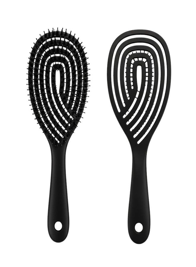 Combelle Curved Vent Hair Brush for Women & Men | Pain-Free Detangling Paddle Brush | Flexible Cushion Scalp Massage Hairbrush | Fast Blow Dry Styling Brush for Wet & Dry Hair | Black - Image 1