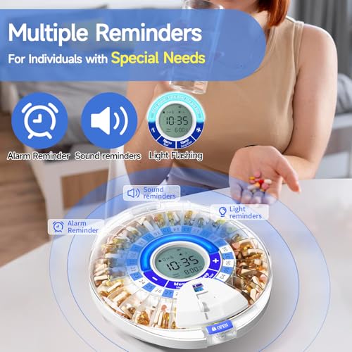 Windtrace Automatic Pill Dispenser for Elderly, Electronic Pill Organizer with Alarm & Light, 28 Day Smart Timed Medication Dispenser, Timed Pill Dispenser Machine for Prescriptions & Vitamins - Image 2