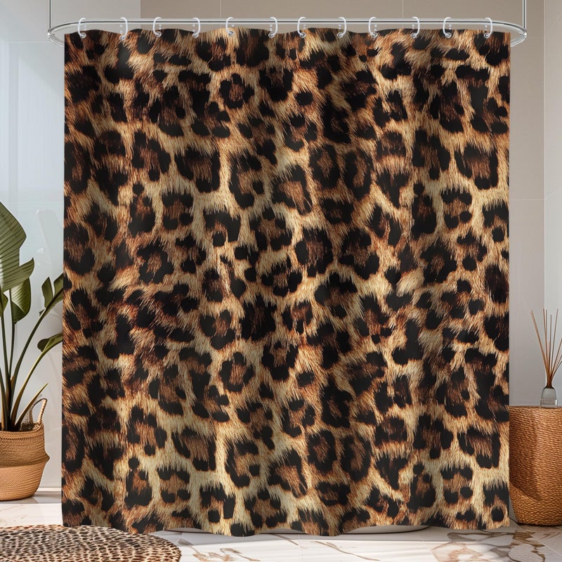 LIGHTINHOME LIGHTINHOME Leopard Print Shower Curtain 60Wx72H Inch Wild Safari Skin Pattern Powerful Cheetah Cat Panthera Black Brown Fur Wildlife Waterproof Bathroom Home Decor 12 Plastic Hooks 