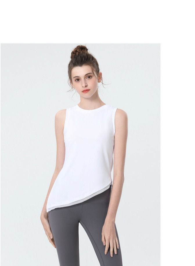 Loquat Yoga Wear Blazer Loose Sleeveless T-shirt Running White  - Image 1