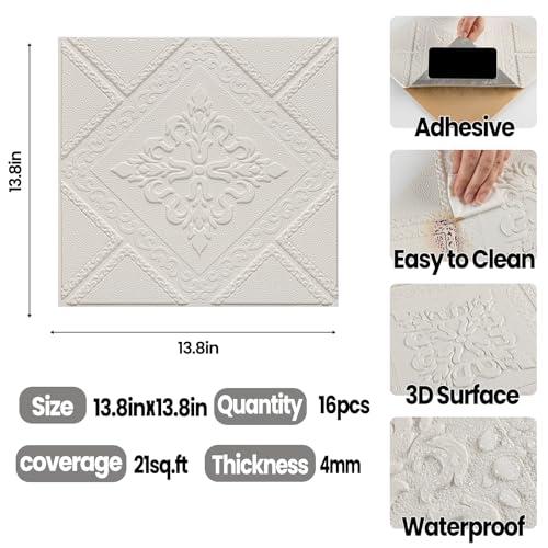 Dureidos Ceiling Tiles 13.8x13.8 inch, 16 Pcs Ceiling Tiles Peel and Stick Covering 21 sq.ft Self-Adhesive Waterproof for Interior Wall Decor - Image 2