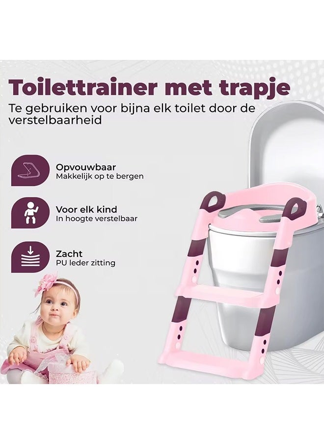 Generic 2-in-1 Potty Training Seat with Adjustable Step Stool, Foldable Trainer Toilet with PVC Cushion, Baby Toilet, Suitable for Cultivating Independent Toileting for Boys and Girls, Blue  - Image 5