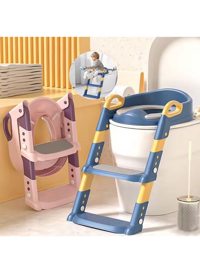Generic 2-in-1 Potty Training Seat with Adjustable Step Stool, Foldable Trainer Toilet with PVC Cushion, Baby Toilet, Suitable for Cultivating Independent Toileting for Boys and Girls, Blue  - Image 4
