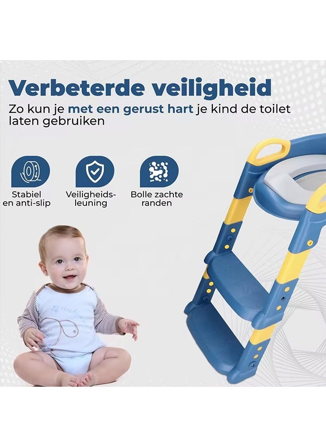 Generic 2-in-1 Potty Training Seat with Adjustable Step Stool, Foldable Trainer Toilet with PVC Cushion, Baby Toilet, Suitable for Cultivating Independent Toileting for Boys and Girls, Blue  - Image 3