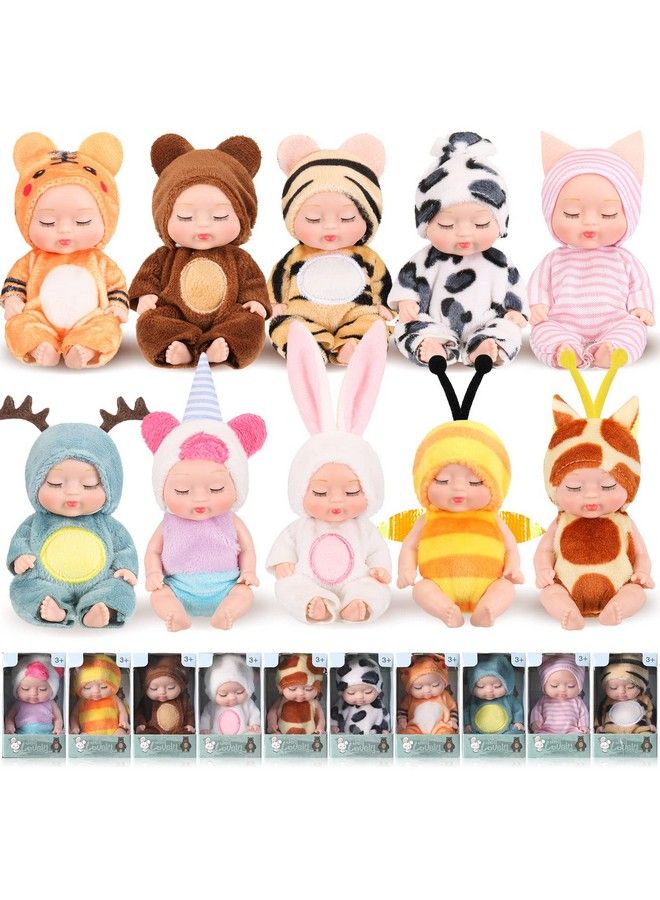 Hanaive 10 قطع دمى أطفال صغيرة بحجم 4 بوصات دمى مدهشة واقعية دمى أطفال صغيرة بملابس حيوانات مجموعة هدايا دمى أطفال لطيفة للبنات والأولاد والأطفال من 3 سنوات فما فوق (أسلوب لطيف) - Image 1