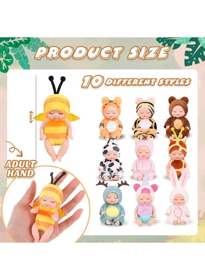 Hanaive 10 قطع دمى أطفال صغيرة بحجم 4 بوصات دمى مدهشة واقعية دمى أطفال صغيرة بملابس حيوانات مجموعة هدايا دمى أطفال لطيفة للبنات والأولاد والأطفال من 3 سنوات فما فوق (أسلوب لطيف) - Image 3