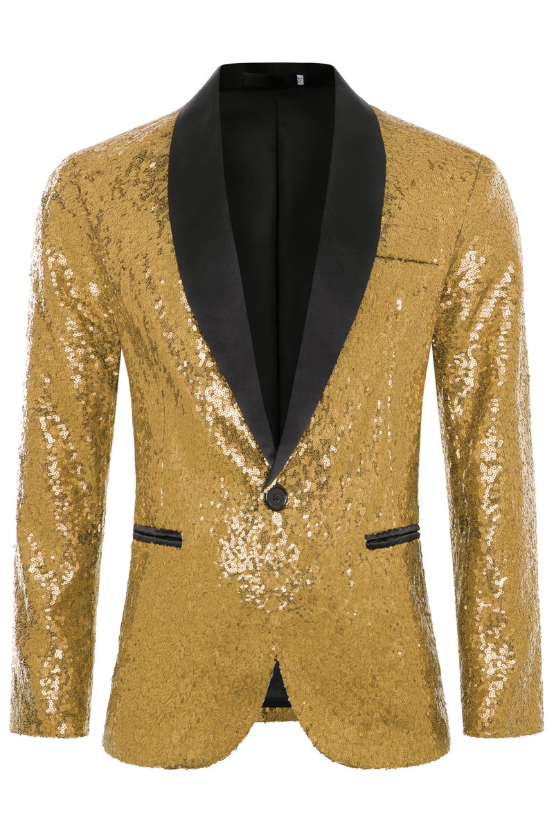 Coucoland Gold Sequin Jacket-Sparkly Blazer 70s Outfits for Men Disco Costume(Gold,XL) - Image 1