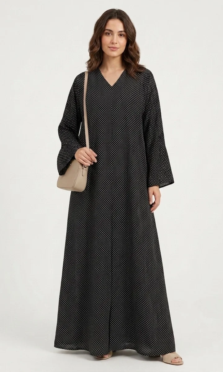 Hadiyath Al Madinah Printed Polka Dot Abaya - HM