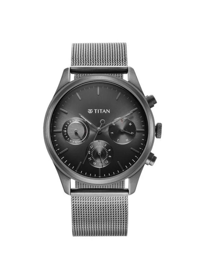 تيتان ساعة يد رجالية من الستانلس ستيل بتصميم دائري
