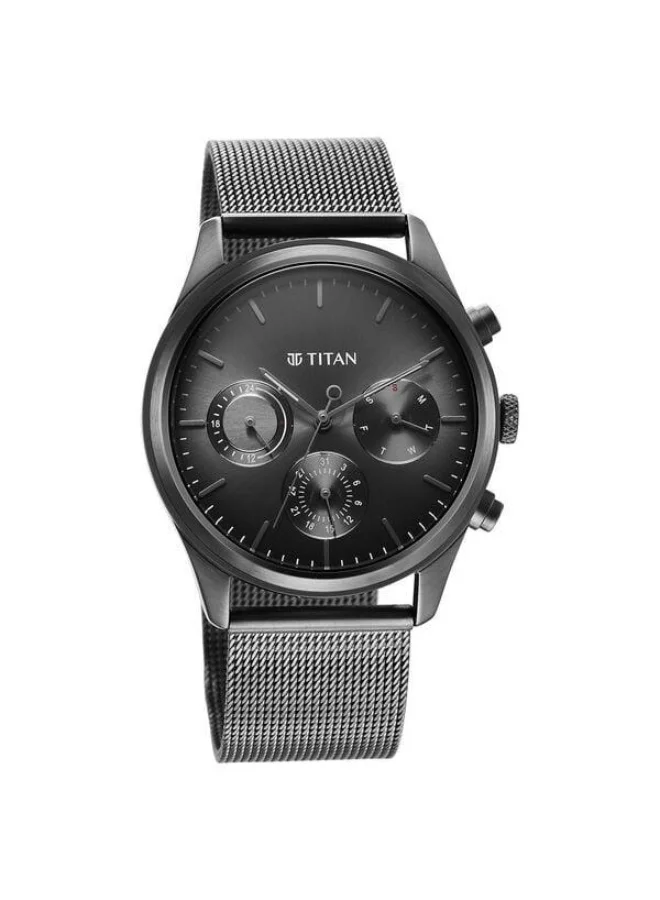 تيتان ساعة يد رجالية من الستانلس ستيل بتصميم دائري