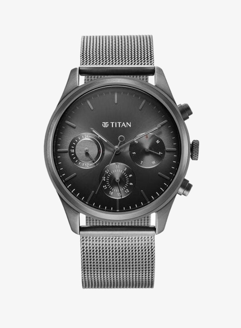 TITAN Noir Quartz Multifunction Anthracite Dial Grey Stainless Steel Strap Watch for Men - 1805QM03 - Image 2