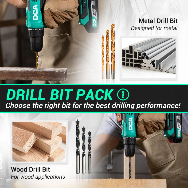 DCA Cordless Drill Set, 354 in-lbs Torque, 3/8" Keyless Chuck, Electric Power Drill with 2.0Ah Battery and Charger,18+1 Position,25-Piece 20V Drill Driver Kit, ADJZ2035 - Image 5