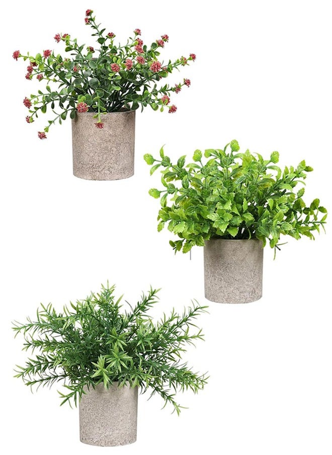 وهاواي 3 Pack Mini Potted Artificial Plants, Small Fake Greenery Plants, Faux Plastic Plants for Indoor Home Decor Living Room Bedroom Desktop Bookshelf Decoration  - Image 1