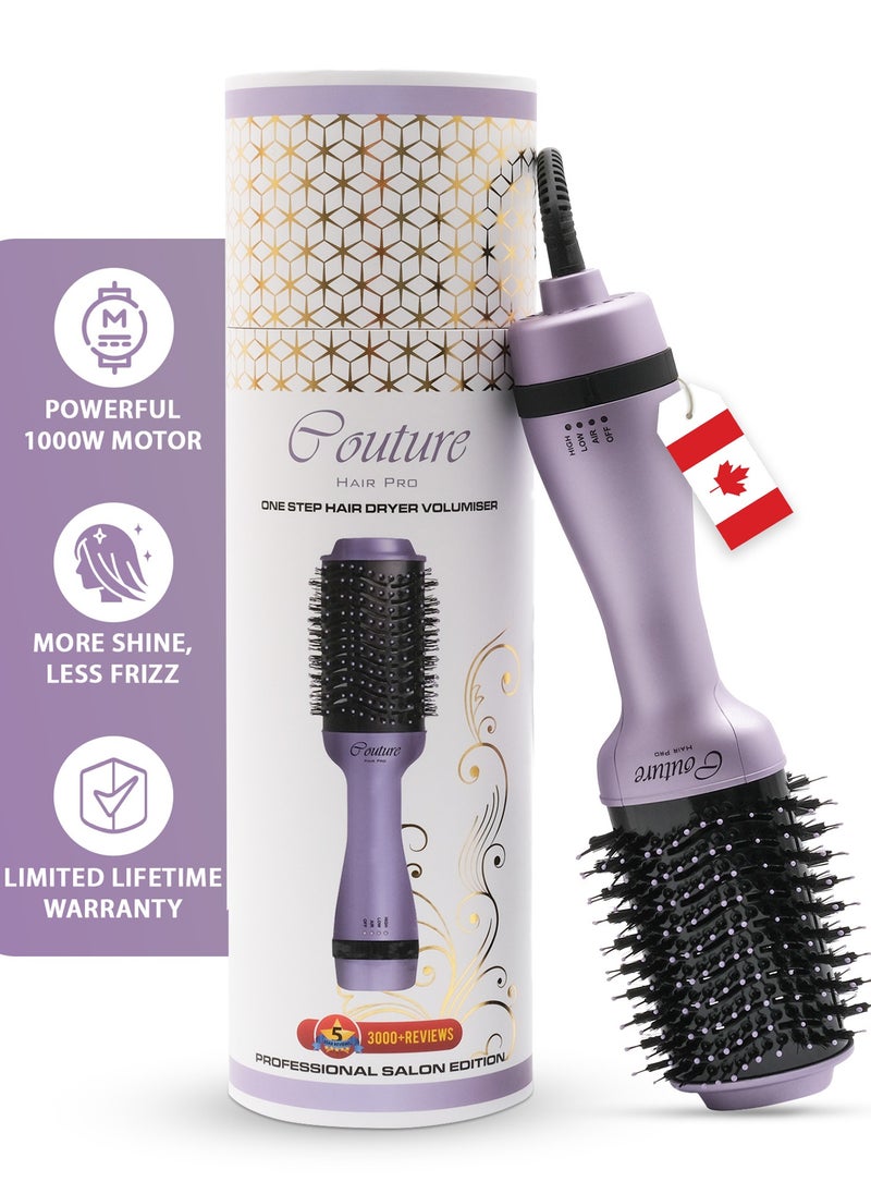 Couture Hair Pro Hot Air Brush -3 In 1 Straightening Brush, Volumizer And Hair Dryer-Premium Salon Quality Lavender  - Image 1