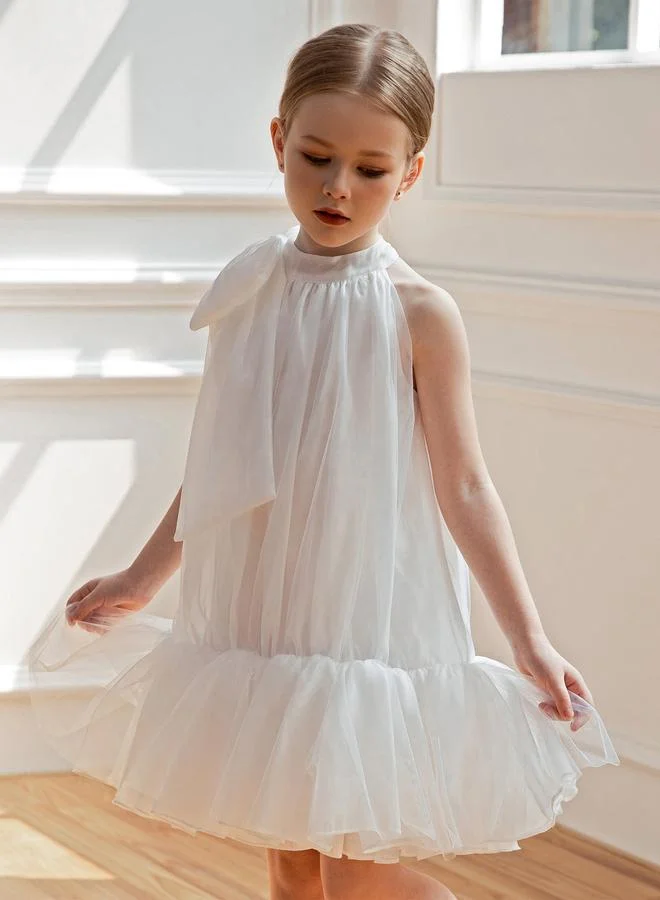 تايك تو فستان حفلات بياقة هولتر ومزين بفيونكة وحافة كشكش للبنات