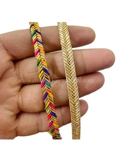 Embroiderymaterial EmbroideryMaterial Zari Trim Laces and Borders Material for Saree, Dupatta, Blouse, Kurti & Other Dresses (2 Rolls, 1Roll/Color, 17 Meters/Roll, Multicolor & Beige Gold)  - Image 2