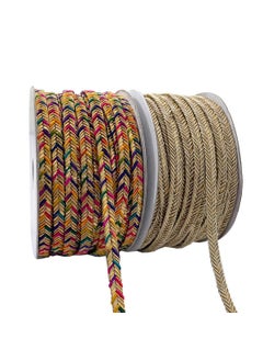 Embroiderymaterial EmbroideryMaterial Zari Trim Laces and Borders Material for Saree, Dupatta, Blouse, Kurti & Other Dresses (2 Rolls, 1Roll/Color, 17 Meters/Roll, Multicolor & Beige Gold)  - Image 1