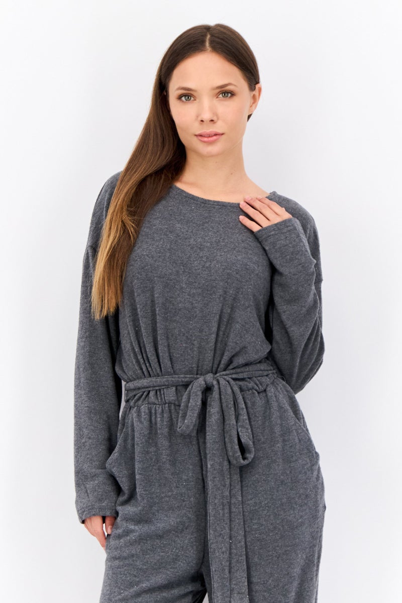 PHILOSOPHY Women Solid Long Sleeve Jumpsuit, Grey - Image 3