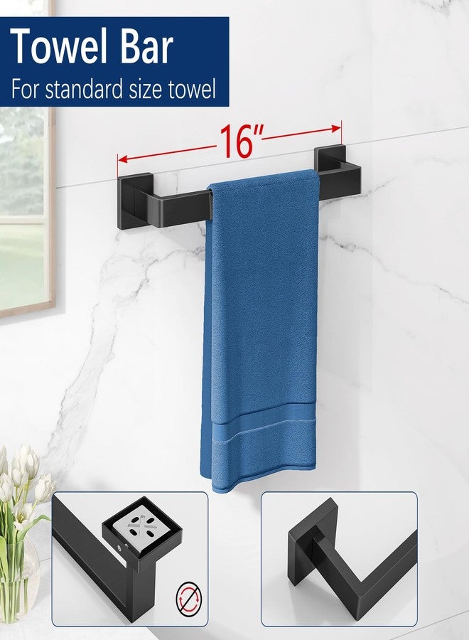 Gypie 5-Piece Bathroom Hardware Accessories Set, Towel Racks for Bathroom Wall Mounted Stainless Steel, Matte Black Towel Bar Set 16In - Image 2