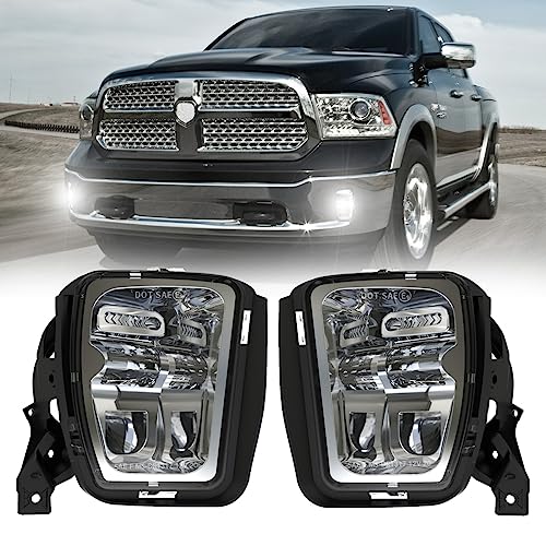 4X4FLSTC LED Fog Lights Compatible with 4th Gen Dodge Ram 1500 2013 2014 2015 2016 2017 2018, 2019 2020 Classic Replacement Fog lamps Assembly DOT Bumper Driving lights Silver - Image 1